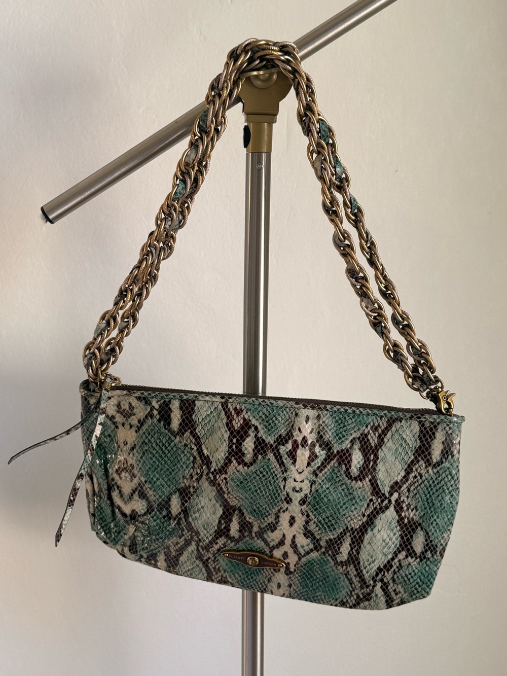 Green Snake-Print Shoulder Bag